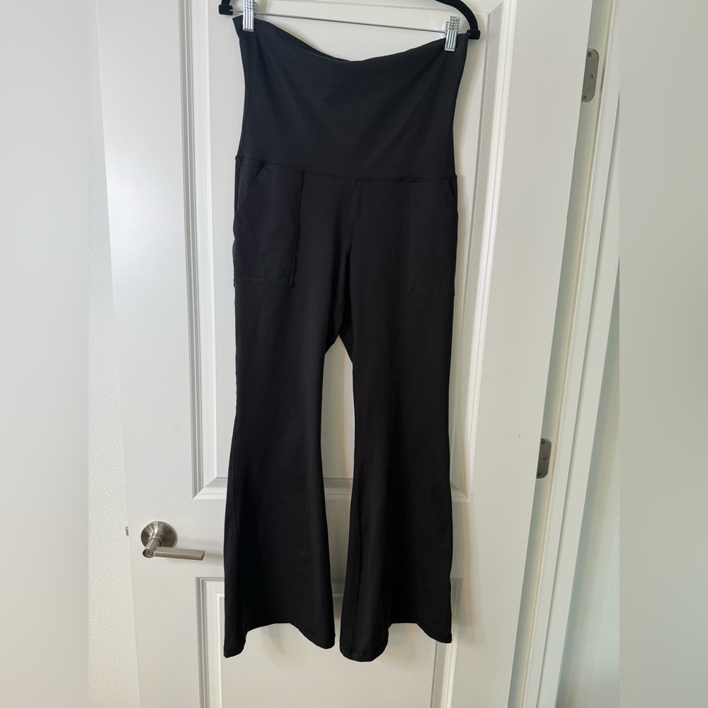 Aerie Offline Black Foldover Wide Leg Leggings